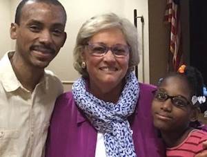 Debbie Laguerre, right, with her father, Vladimir Laguerre, and her WFK sponsor, Barbara Sterne. Debbie Laguerre, right, with her father, Vladimir Laguerre, and her WFK sponsor, Barbara Sterne.