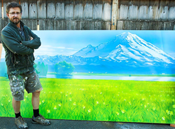 Artist Andy Eccleshall stands with the mural he made for The Arbor. Artist Andy Eccleshall stands with the mural he made for The Arbor.