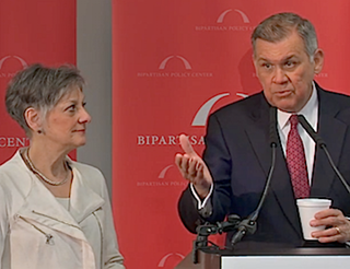 Former Rep. Allyson Schwartz and Sen. Mel Martinez answer questions at the BPC event. Former Rep. Allyson Schwartz and Sen. Mel Martinez answer questions at the BPC event.