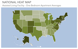 This national "heat map" shows average costs for one-bedroom apartments. (whatcarecosts.com). This national "heat map" shows average costs for one-bedroom apartments. (whatcarecosts.com).