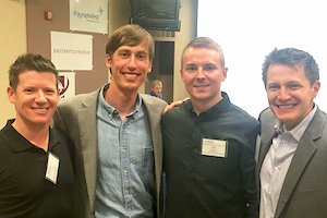 Adviser Joe Sample, left, students Seth Carlstrom and Shae Stein, and Les Craig, incubator director. Adviser Joe Sample, left, students Seth Carlstrom and Shae Stein, and Les Craig, incubator director.