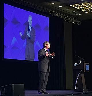 Former Utah Gov. Michael Leavitt, founder and chairman of Leavitt Partners, delivers opening remarks at the NIC meeting. Former Utah Gov. Michael Leavitt, founder and chairman of Leavitt Partners, delivers opening remarks at the NIC meeting.