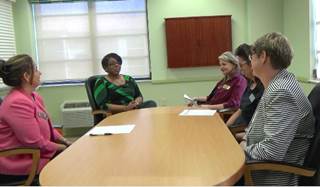 An interviewing panel meets at Edgewater Pointe Estates. An interviewing panel meets at Edgewater Pointe Estates.