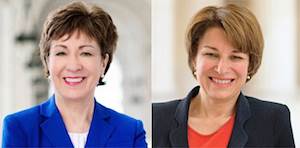Susan Collins (R-ME), left, and Amy Klobuchar (D-MN). Susan Collins (R-ME), left, and Amy Klobuchar (D-MN).