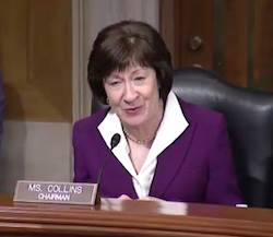 Sen. Susan Collins (R-ME) speaks at the March 21 Senate Special Committee on Aging hearing. Sen. Susan Collins (R-ME) speaks at the March 21 Senate Special Committee on Aging hearing.