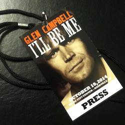 A press pass from the 2014 screening of "Glen Campbell: I'll Be Me" at the 2014 LeadingAge meeting. A press pass from the 2014 screening of "Glen Campbell: I'll Be Me" at the 2014 LeadingAge meeting.