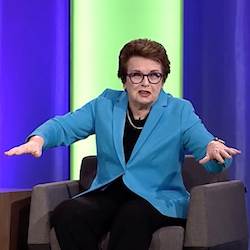Billie Jean King makes a point during a "NIC Talk" at the 2016 National Investment Center for Seniors Housing & Care Fall Conference. Billie Jean King makes a point during a "NIC Talk" at the 2016 National Investment Center for Seniors Housing & Care Fall Conference.