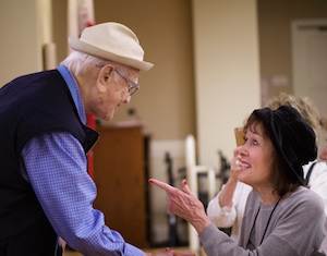 University Village resident Sondra Krakower, right, enjoys a little one-on-one time with Norman Lear. (Photo: Michael Adams) University Village resident Sondra Krakower, right, enjoys a little one-on-one time with Norman Lear. (Photo: Michael Adams)